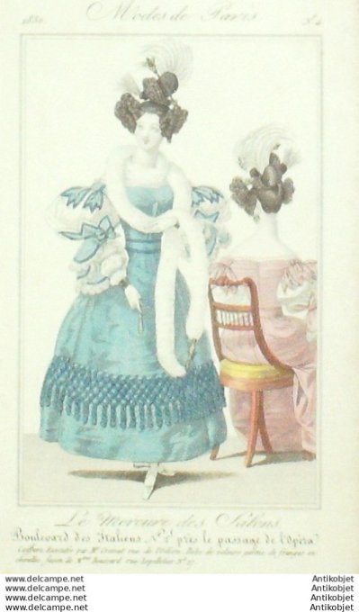 Gravure Mode Courrier des Dames 1830 #   4 (eau forte old Fashion plate)