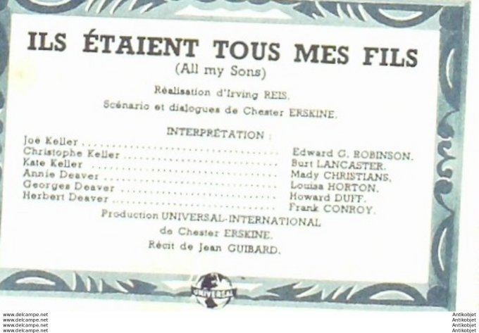 Ils étaient tous mes fils Burt Lancaster Frank Conroy Louisa Horton