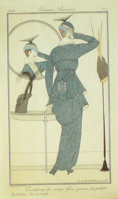 Lhuer Victor Pochoir Mode Art Deco n° 157b-1914 Journal des Dames