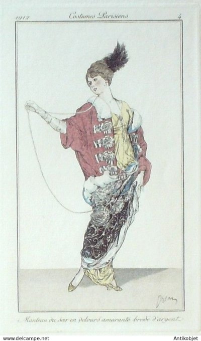 Gravure Mode Costume Parisien 1912 #    4 Drian Etienne (eau forte)