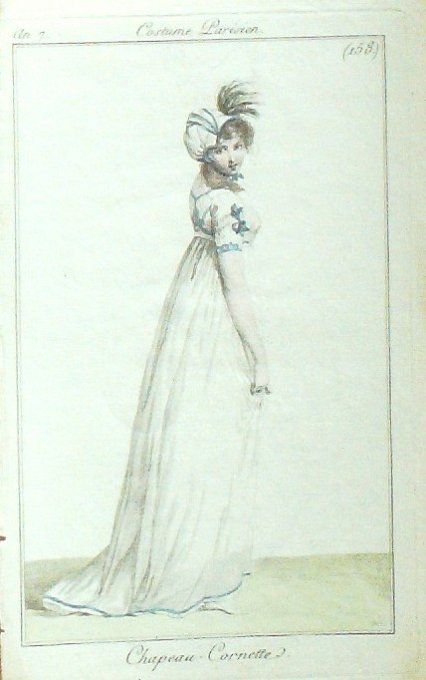Costume Parisien 1799 an 7 #158 (eau forte) Chapeau Cornette