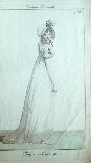 Gravure Mode Costume Parisien 1799 an  7 # 158 (eau forte old Fashion plate