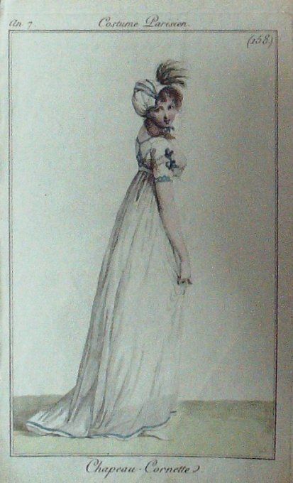 Gravure Mode Costume Parisien 1799 an  7 # 158b (eau forte old Fashion plate