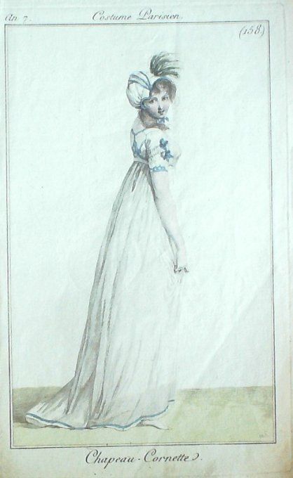 Gravure Mode Costume Parisien 1799 an  7 # 158b (eau forte old Fashion plate