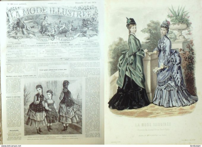 La Mode illustrée journal + gravure associée 1874 # 20