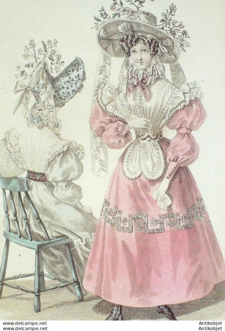 Costume Parisien 1828 # 2625 Robe de Guingamp fichu de tulle