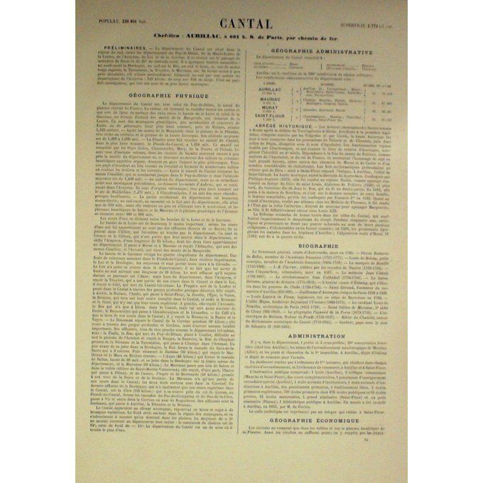 Carte Cantal (15) Aurillac Graveur Lecoq Waltner Barbier 1868