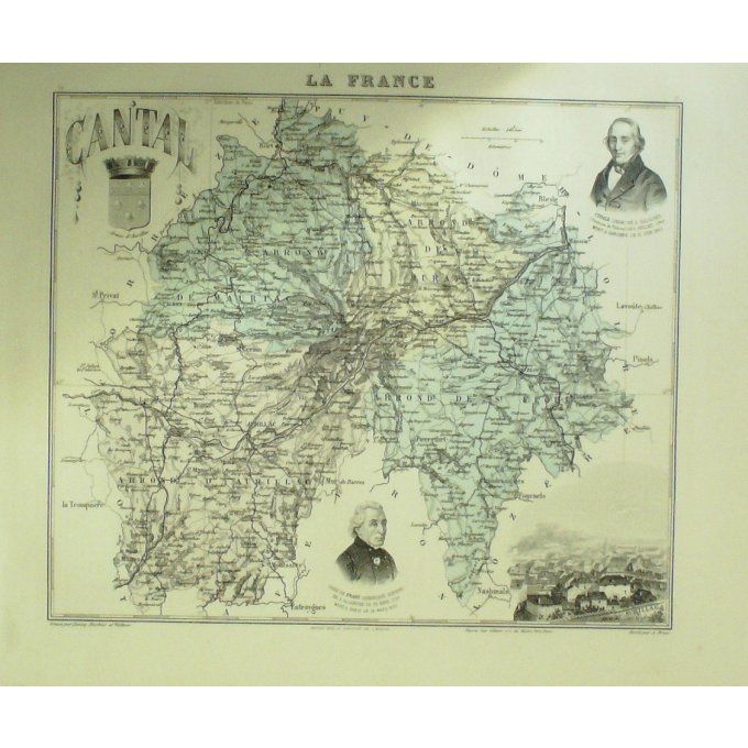 Carte Cantal (15) Aurillac Graveur Lecoq Waltner Barbier 1868
