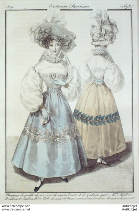 Gravure Mode Costume Parisien 1829 # 2698 (eau forte old Fashion plate