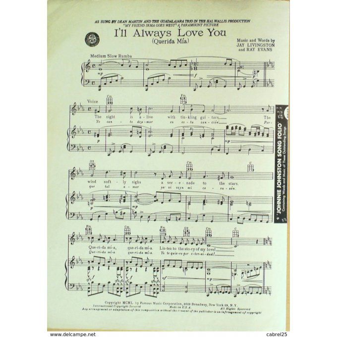 Livingston Jay/Evans Ray I'll Always Love You 1950