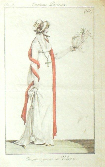Costume Parisien 1799 an 7 #161 (eau forte) Chapeau garni en velours