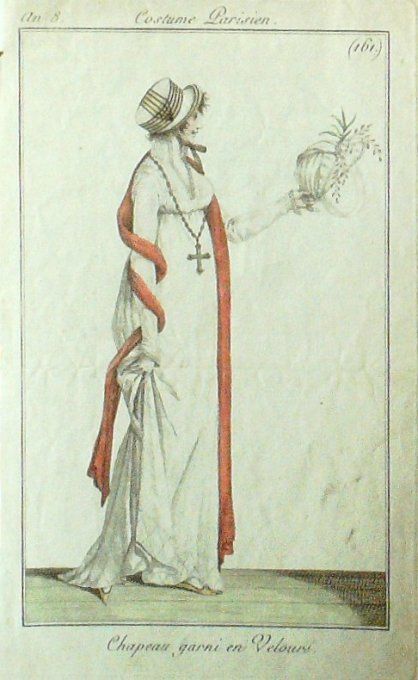 Gravure Mode Costume Parisien 1799 an  7 # 161 (eau forte old Fashion plate