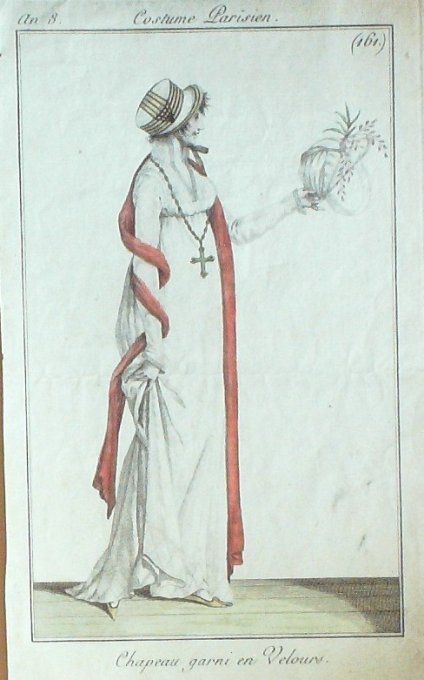 Gravure Mode Costume Parisien 1799 an  7 # 161 (eau forte old Fashion plate