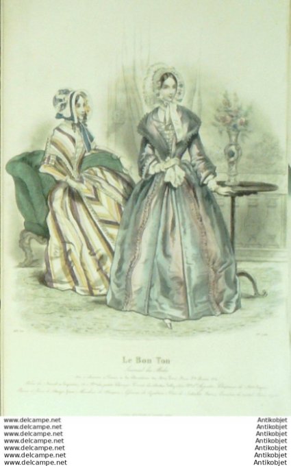 Gravure Mode Le Bon Ton 1843 # 788 (aquarelle old fashion plate)