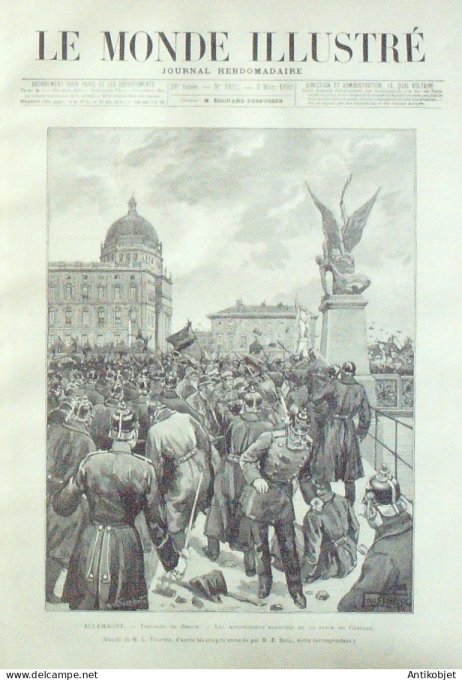 Le Monde illustré 1892 n°1823 Allemagne Berlin émeutes Sens (89) Cavaignac Loubet