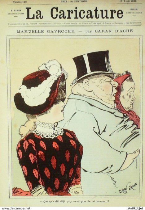 La Caricature 1882 #120 Mam"zelle Gavroche Caran d'Ache Esquisses maritimes Gino