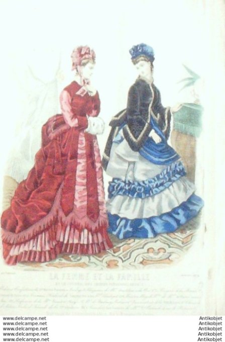 Gravure Mode La Femme & La  Famille 1874 # 01 (Old Fashion plate)
