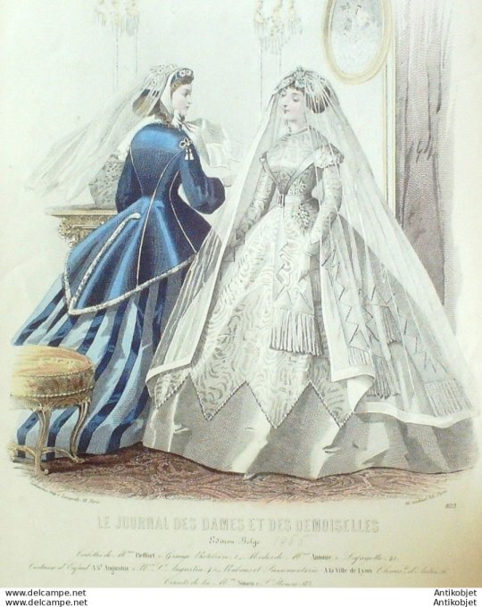 Gravure Mode J.Dames & Demoiselles 1858 # 803 (Old Fashion plate)