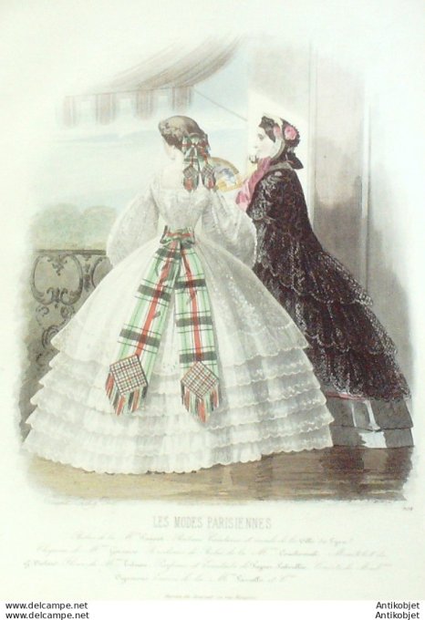 Gravure Les Modes Parisiennes 1860 # 906 Robes d'intérieur Maison Fauvet
