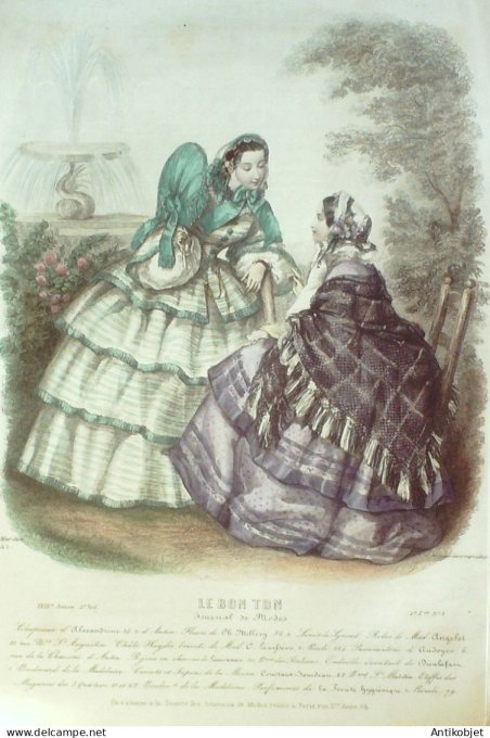 Gravure Mode Le Bon Ton 1857 23 #  3 (aquarelle old fashion plate)