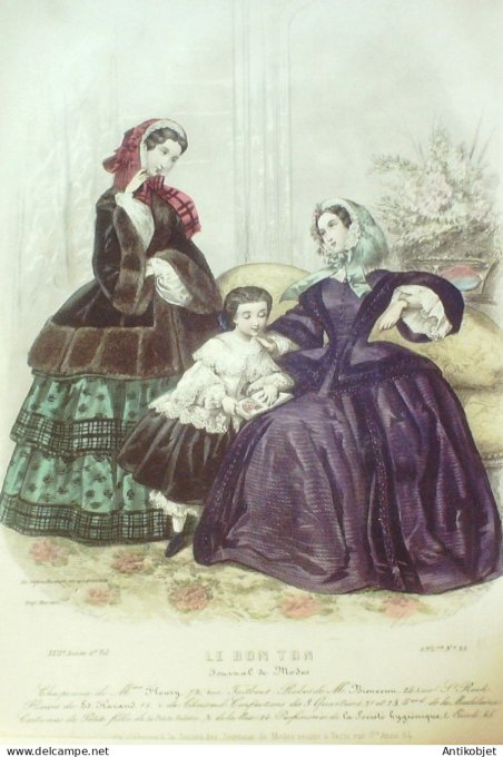 Gravure Mode Le Bon Ton 1856 22 # 35 (aquarelle old fashion plate)