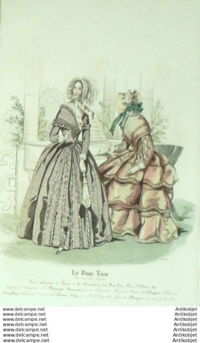 Gravure Mode Le Bon Ton 1843 # 776 (aquarelle old fashion plate)
