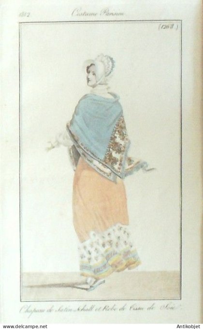Costume Parisien 1812 # 1268 Schall et robe de tissu de soie