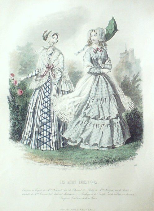 Gravure Les Modes Parisiennes 1846 # 165 Robes tissu Maison Duguet