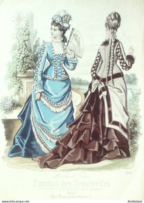 Gravure Mode J.Demoiselles 1875 # 3963 (aquarelle Old Fashion plate)