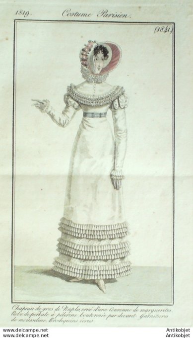 Costume Parisien 1819 # 1841 Robe perkale à Pélerine boutonnée