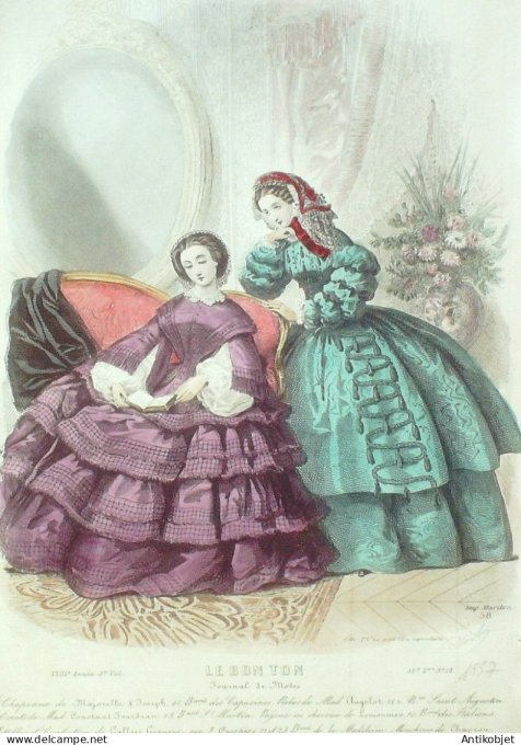 Gravure Mode Le Bon Ton 1853 20 # 18 (aquarelle old fashion plate)