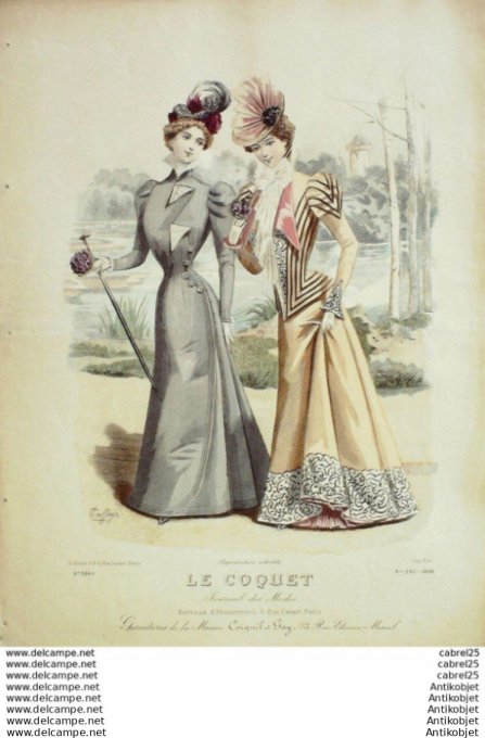 Gravure Mode Le Coquet 1898 # 09 (Old Fashion plate)