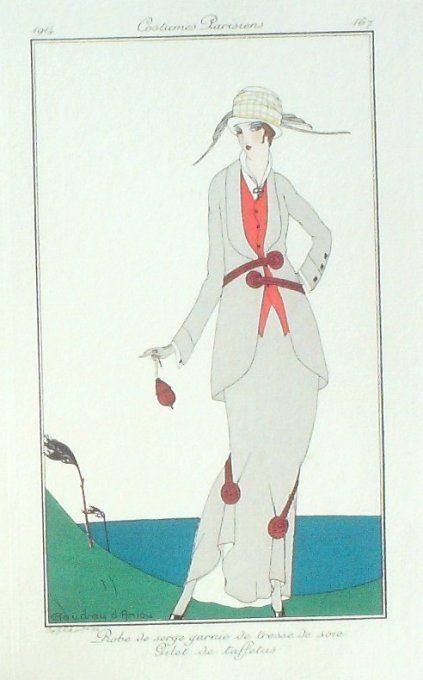 Gaudray d'Anjou Pochoir Mode Art Deco n° 167-1914 Journal des Dames