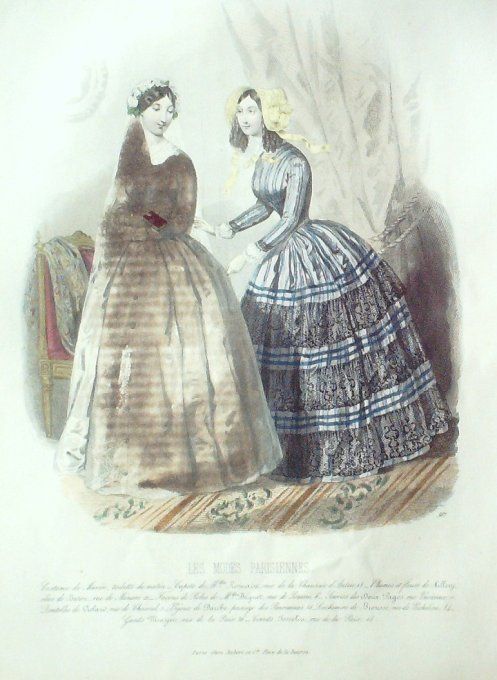 Gravure Les Modes Parisiennes 1846 # 167 Robes de matin Maison Romain