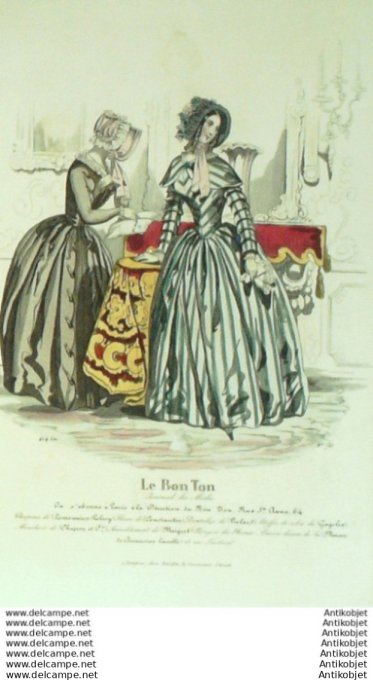 Gravure Mode Le Bon Ton 1843 # 783 (aquarelle old fashion plate)