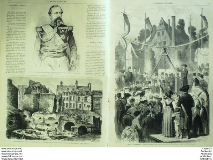 Le Monde illustré 1869 n°646 Espagne Piedra Buen Wissembourg (67) Maréchal Niel Funérailles