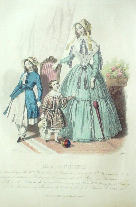 Gravure Les Modes Parisiennes 1846 # 168 Costumes enfants Maison Marendaz