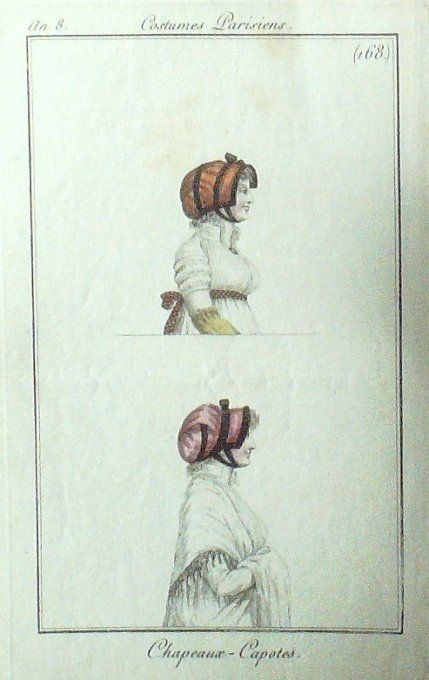 Gravure Mode Costume Parisien 1799 an  8 # 168 (eau forte old Fashion plate