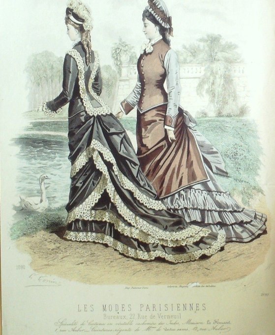 Gravure Les Modes Parisiennes 1876 #1690 Costumes cachemire des Indes - Copie