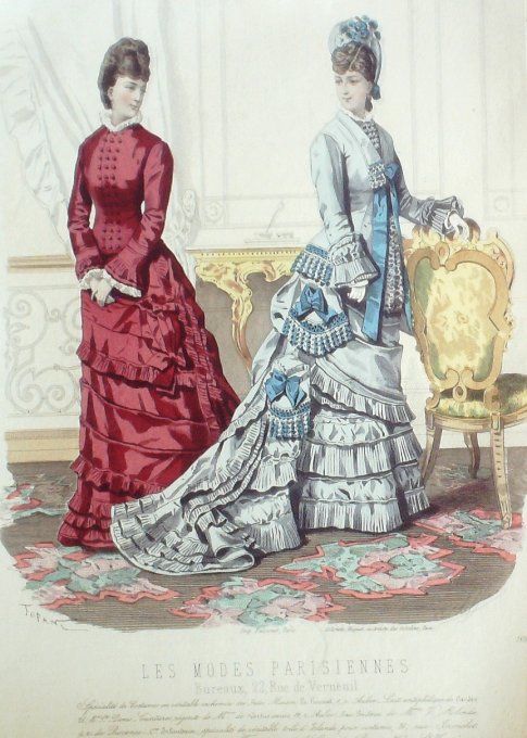 Gravure Les Modes Parisiennes 1876 #1692 Robes Cachemire des Indes Maison Roussel
