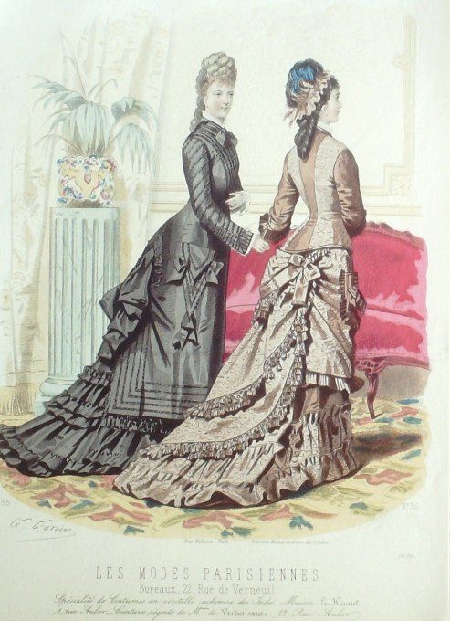 Gravure Les Modes Parisiennes 1876 #1694 Robes Cachemire des Indes Maison Roussel