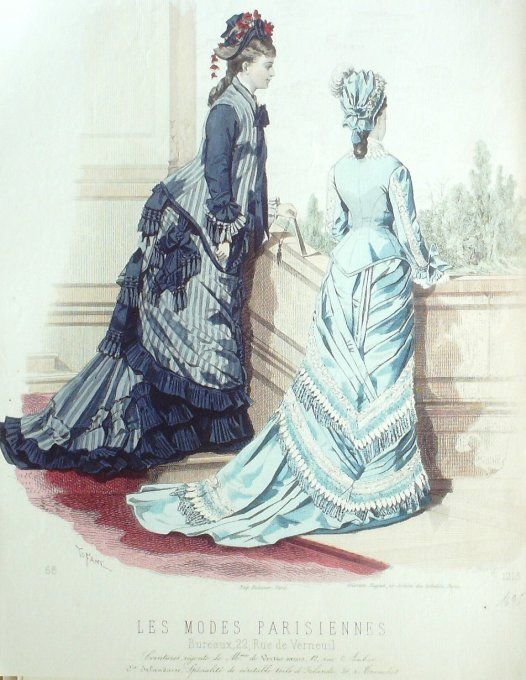 Gravure Les Modes Parisiennes 1876 #1695 Robes toile d'Irlance Cie Irlandaise at