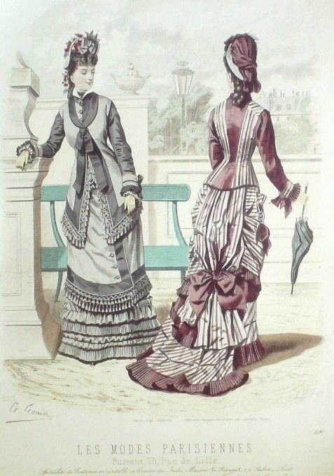 Gravure Les Modes Parisiennes 1876 #1697 Robes toile d'Irlance Cie Irlandaise at