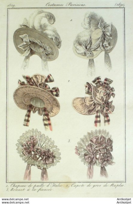 Gravure Mode Costume Parisien 1829 # 2691 (eau forte old Fashion plate