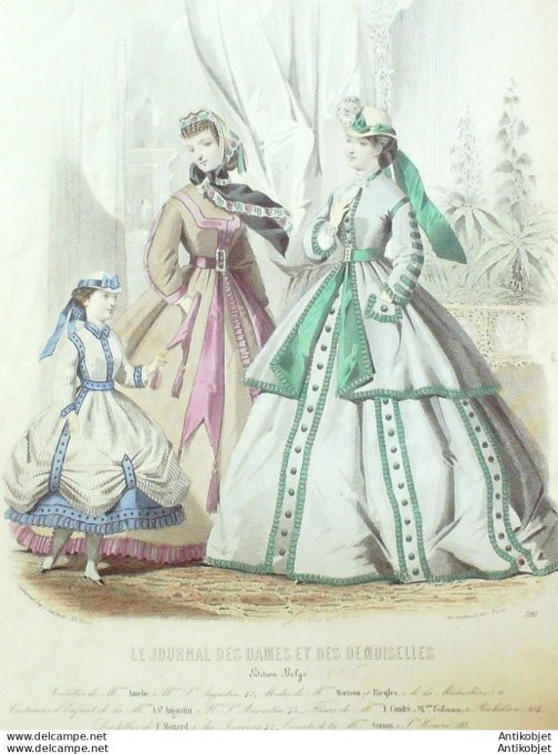Gravure Mode J.Dames & Demoiselles 1858 # 780 (Old Fashion plate)