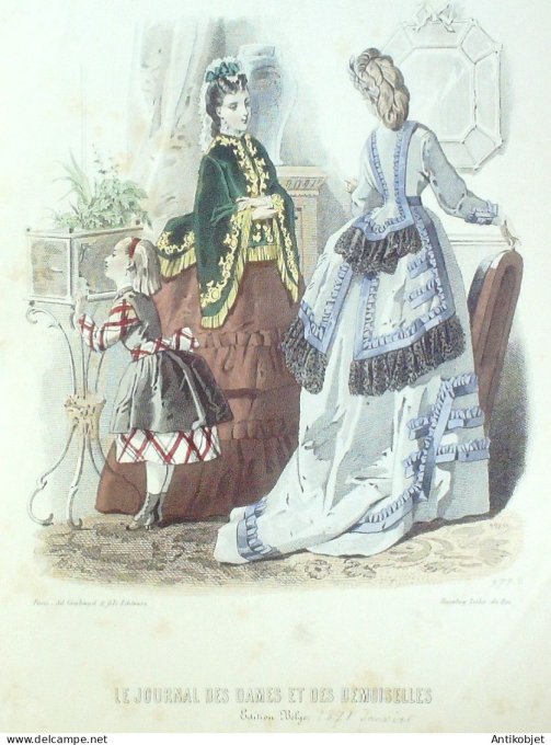 Gravure Mode J.Dames & Demoiselles 1862 # 979 (Old Fashion plate)