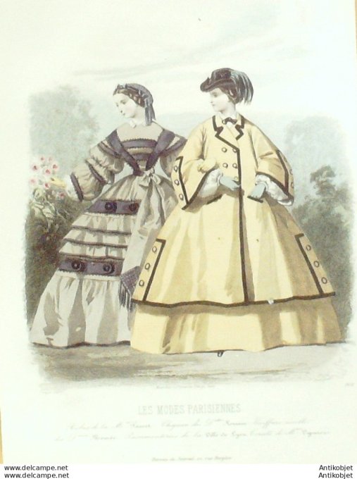 Gravure Les Modes Parisiennes 1860 # 908 Robes Jersey Maison Fauvet