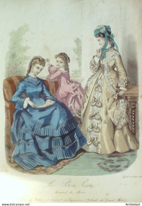 Gravure Mode Le Bon Ton 1872 # 12 (aquarelle old fashion plate)