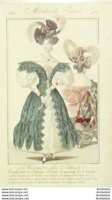 Gravure Mode Courrier des Dames 1830 #   3 (eau forte old Fashion plate)
