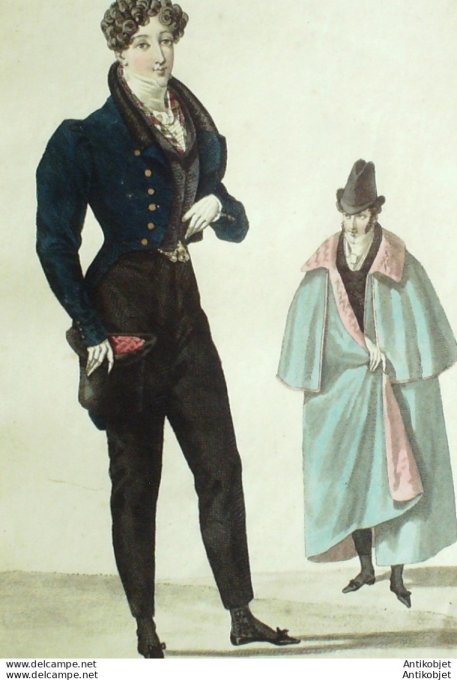 Gravure de mode Costume Parisien 1826 n°2392 Habit de drap homme pantalon casimir